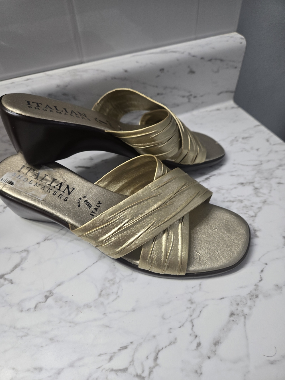 Italian Shoemakers Metallic Gold Slip-On Wedge Mules